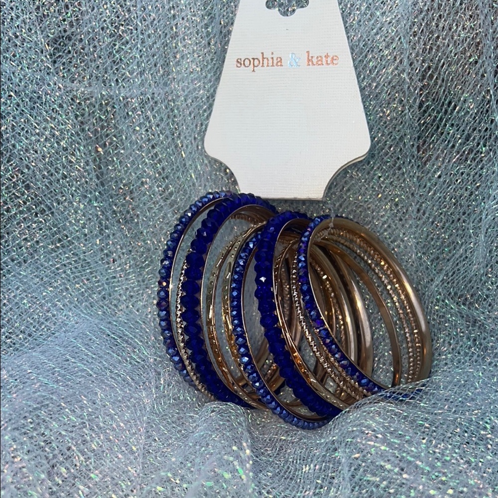 Sophia & Kate Blue and Gold rhinestone Bangle Set. New - Picture 3 of 3
